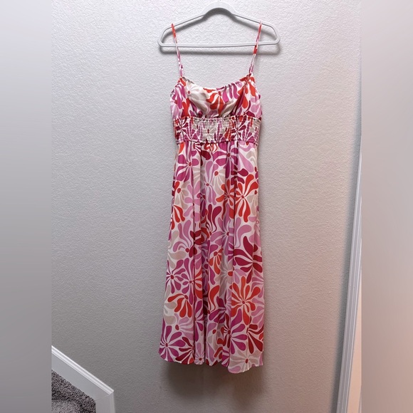 Hutch Floral Maxi Dress M Orange Pink White Style 11055 Resort Barbiecore Coasta - Picture 3 of 7